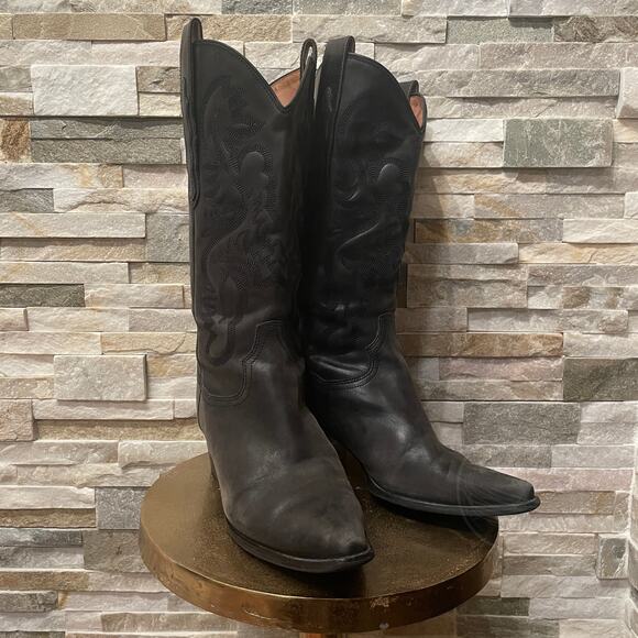 Jeffrey Campbell Dagget Black Western Boots 9 | Washed Leather, Embroidered $325 - Picture 5 of 13